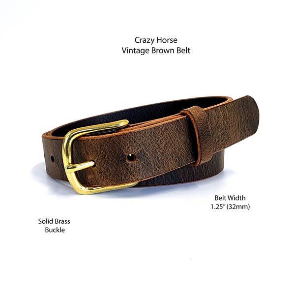 Vintage Brown Leather Belt 1.25"