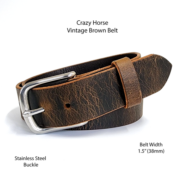 Vintage Brown Full Grain Leather Belt 1.5"