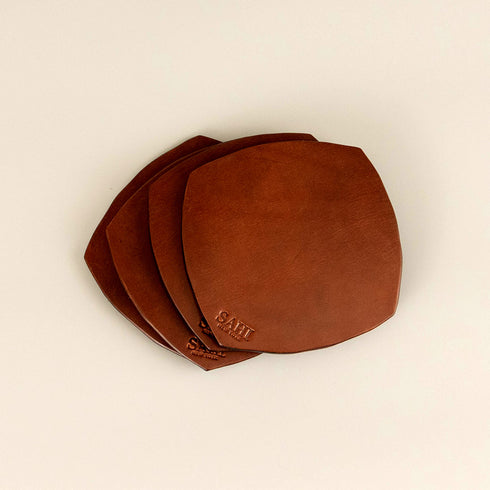 Leather Coaster in Tan full‑grain leather – stylish handcrafted coaster