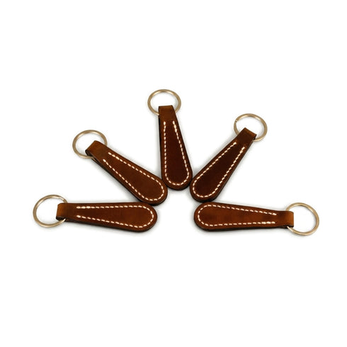 Buck Brown full grain leather key chain close-up of stitching — develops warm honey patina — Sahi New York