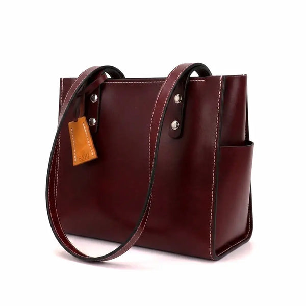 Full Grain Leather Shoulder Bag — Burgundy