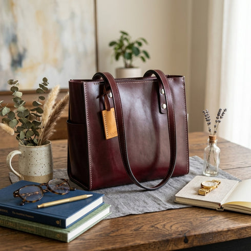 Full Grain Leather Shoulder Bag — Burgundy