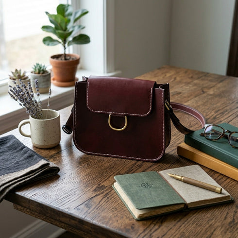 Full Grain Leather Crossbody Bag — Burgundy