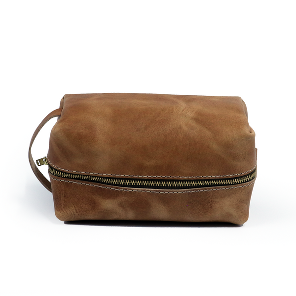 Toiletry Bag in Natural fullāgrain leather ā handcrafted leather travel case