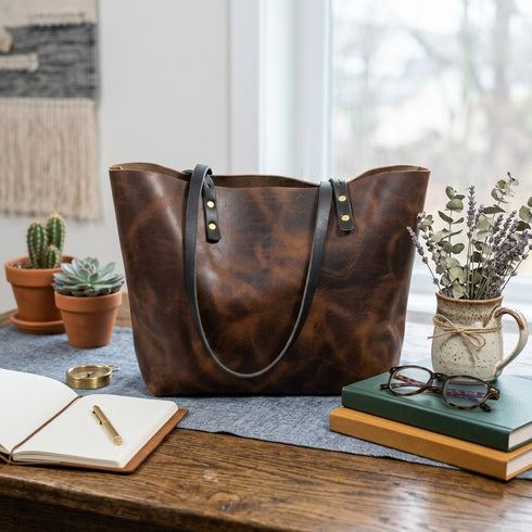 Full Grain Leather Tote Bag — Brown