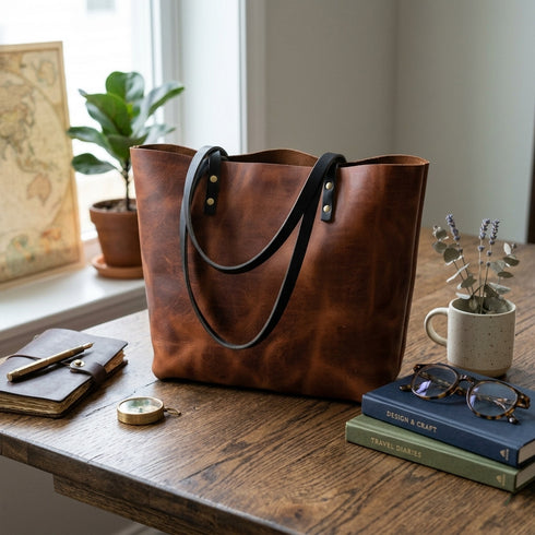 Full Grain Leather Tote Bag — English Tan