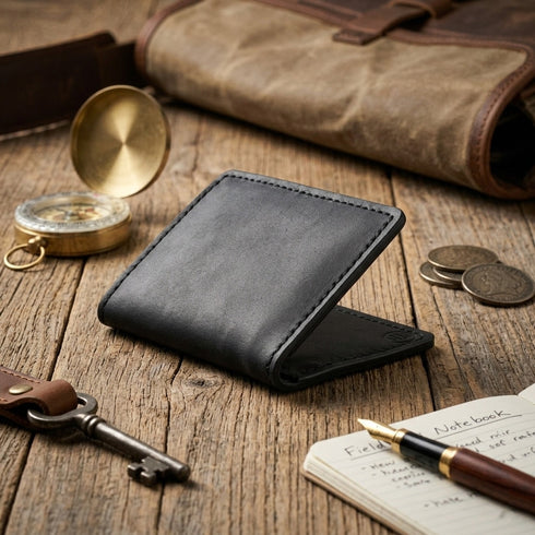 Full Grain Leather Vertical Wallet — Black