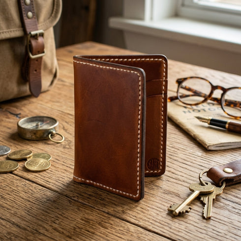 Full Grain Leather Vertical Wallet — Chestnut