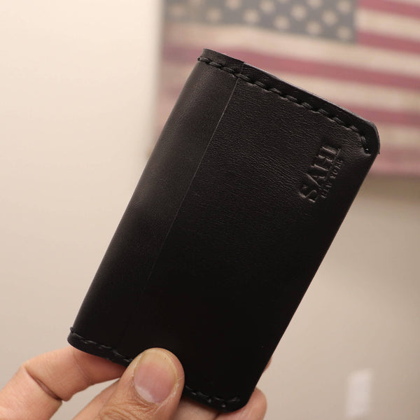 Minimalist Pocket Card Holder in Black leather – compact leather card holder