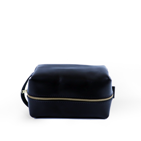 Toiletry Bag in Black full‑grain leather – handcrafted leather grooming kit bag